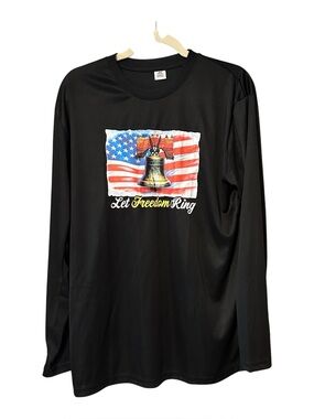 Let Freedom Ring Patriotic Black Long-Sleeve Men's Tee Sz L 4th of July Holiday